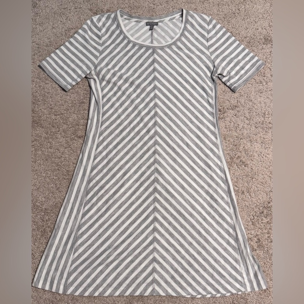 Talbots Gray and White Striped Midi Dress